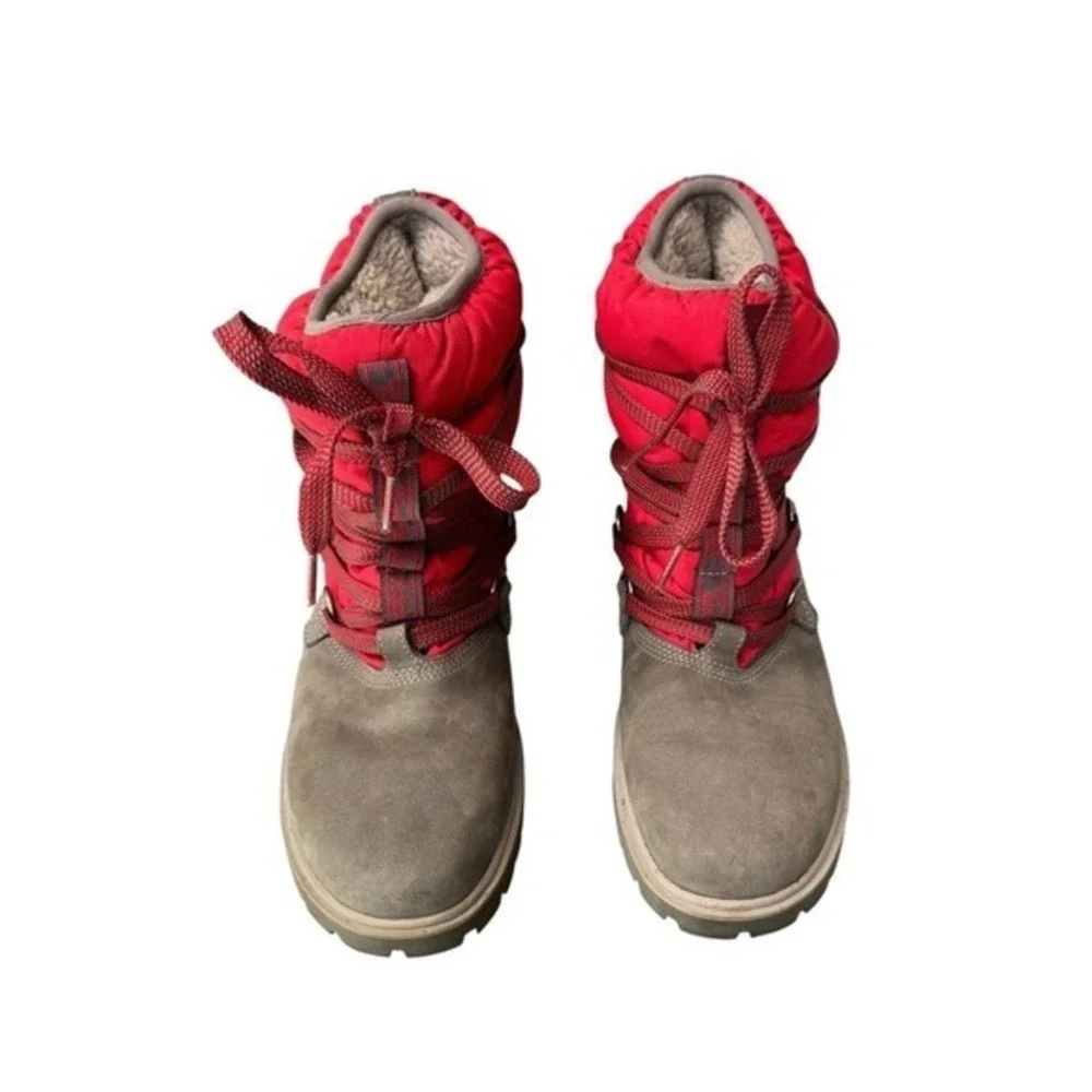Timberland Genuine Suede Gray and‎ Red Quilted Winter Boots